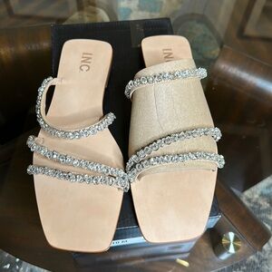INC Womens Pommona Rhinestone Slip On Slide Sandals Sz 10